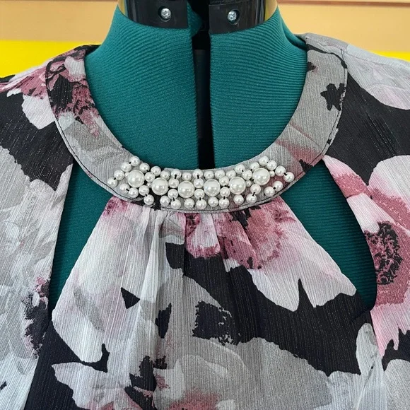 SLNY Flowy Black & Pink Floral Dress Size 14W - Picture 4 of 7